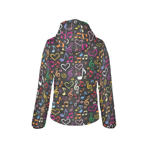 Music Notes Pattern Print Design 02 Women's Padded Hooded Jacket