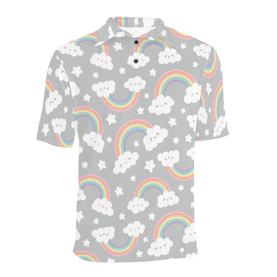 Cute rainbow clound star pattern Men's All Over Print Polo Shirt