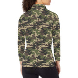 Dark Green camouflage pattern Women's Long Sleeve Polo Shirt