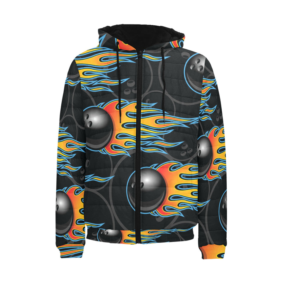 Bowling balls flame pattern Men's Padded Hooded Jacket