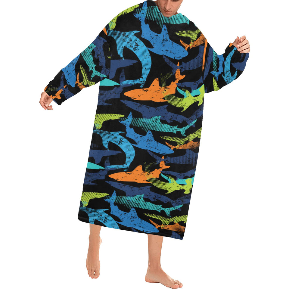 Colorful shark Blanket Robe with Sleeves