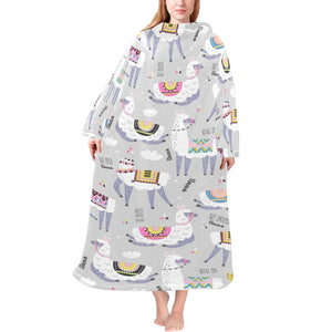 Cute Llama Alpaca pattern Blanket Robe with Sleeves