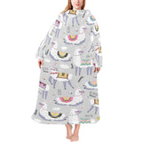 Cute Llama Alpaca pattern Blanket Robe with Sleeves