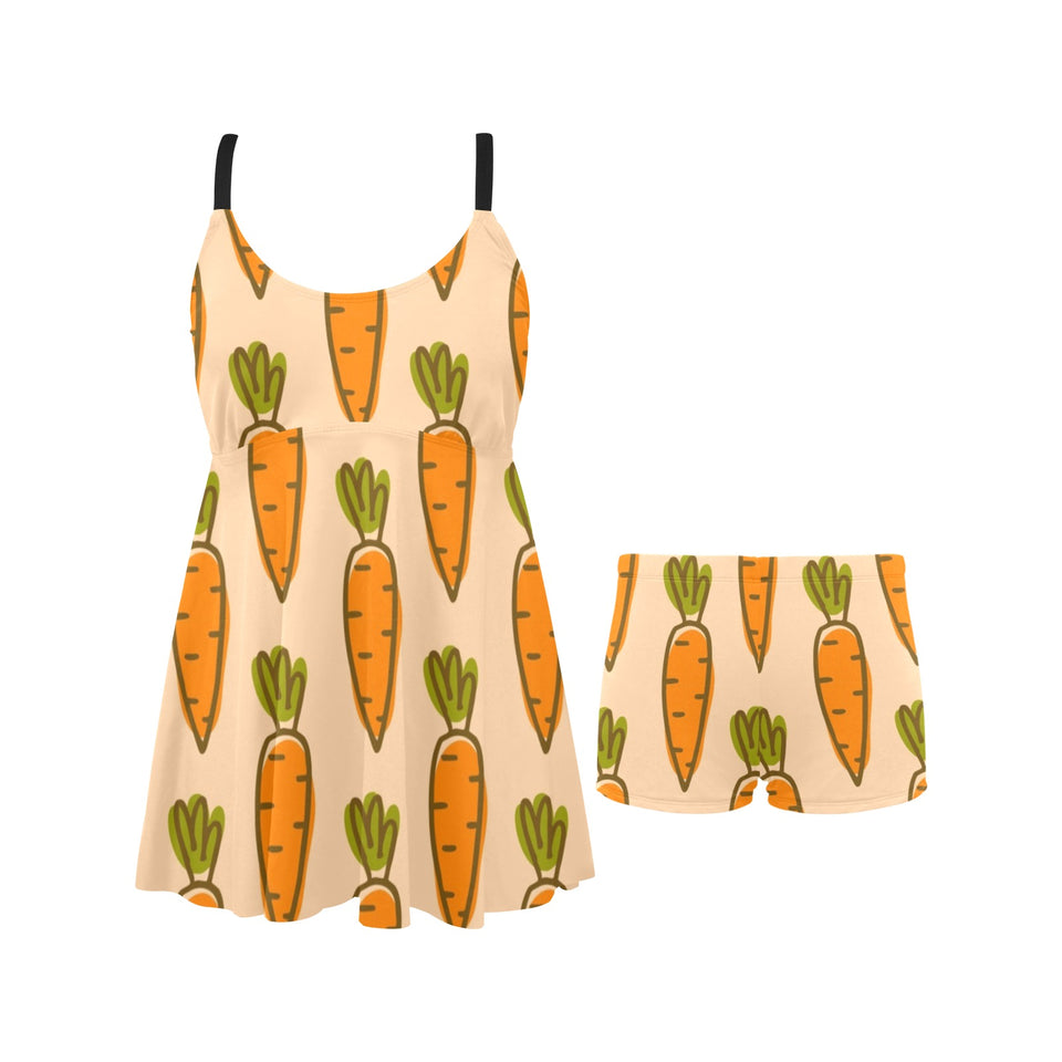 Carrot Pattern Print Design 04 Chest Sexy Pleated Two Piece Swim Dress