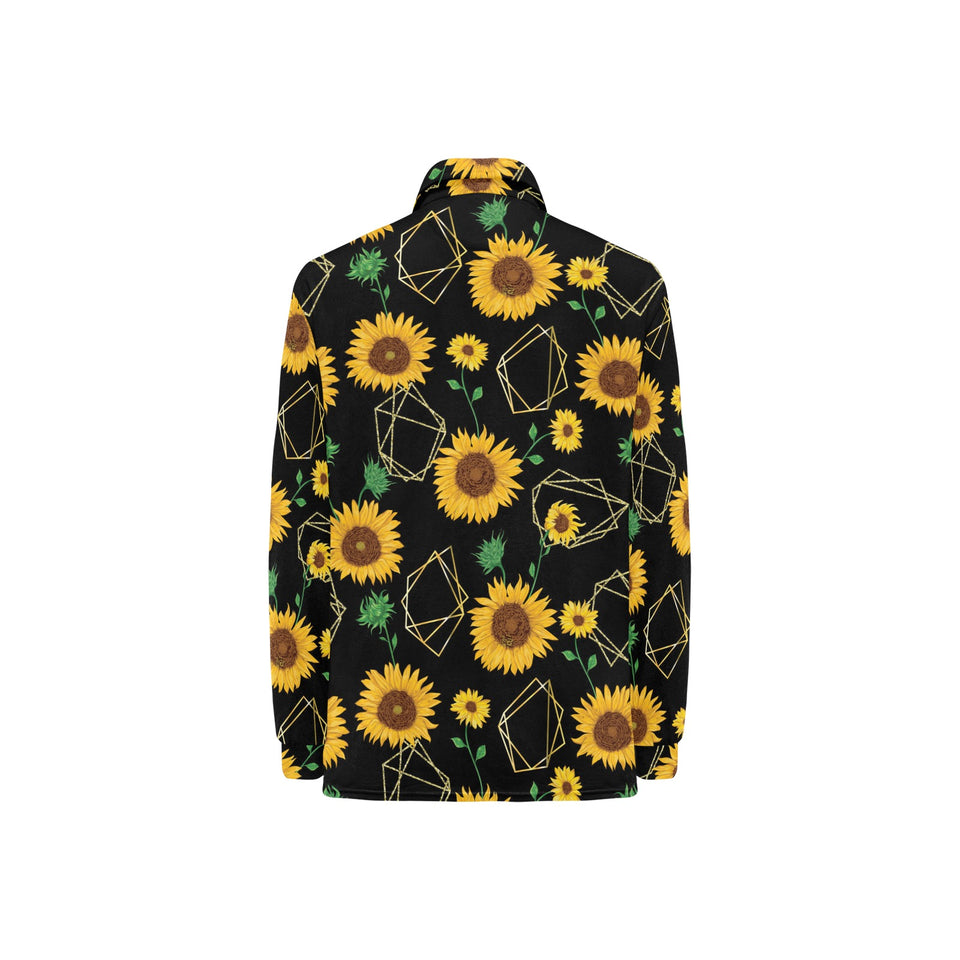 sunflower golden polygonal shapes Women's Long Sleeve Polo Shirt