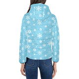 Snowflake pattern blue background Women's Padded Hooded Jacket