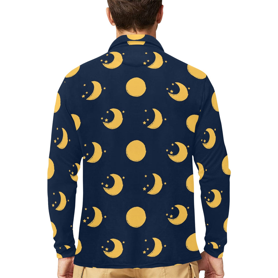 Moon star pattern Men's Long Sleeve Polo Shirt