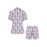 Purple seahorse blue coral pattern Women's V-Neck Short Pajama Set