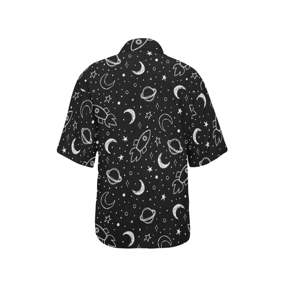 Hand drawn space rocket star planet Women's All Over Print Hawaiian Shirt