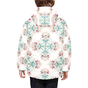 Square floral indian flower pattern Kids' Boys' Girls' Padded Hooded Jacket