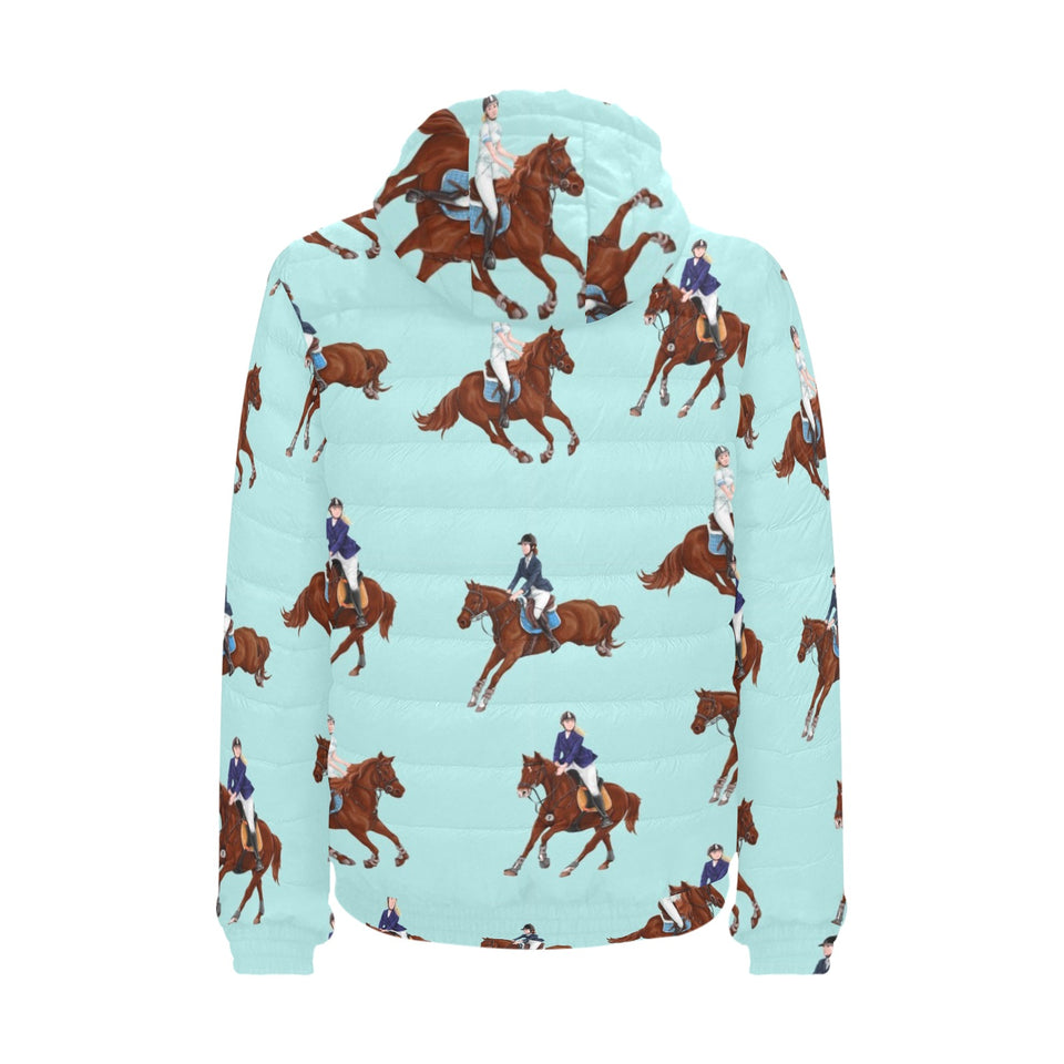 Horses running horses rider pattern Men's Padded Hooded Jacket