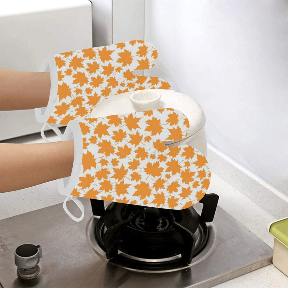 Orange Maple Leaf pattern Heat Resistant Oven Mitts