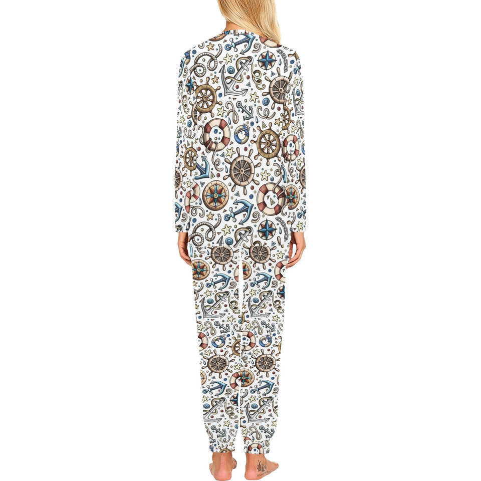 Cute nautical steering wheel anchor pattern Women's All Over Print Pajama Set
