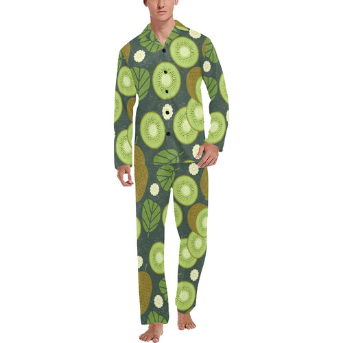 Whole sliced kiwi leave and flower Men's Long Pajama Set