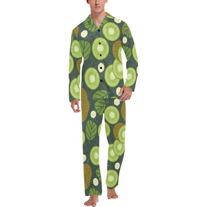 Whole sliced kiwi leave and flower Men's Long Pajama Set