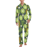Whole sliced kiwi leave and flower Men's Long Pajama Set