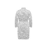 Cartoon hand drawn ice cream black white Men's Long Sleeve Belted Night Robe