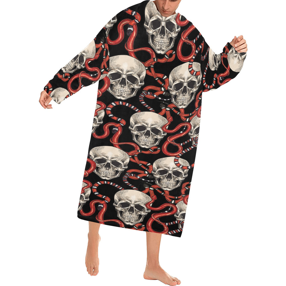 Red snake skull pattern Blanket Robe with Sleeves