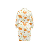 Cute brown pomeranian paw leave bone pattern Men's Long Sleeve Belted Night Robe