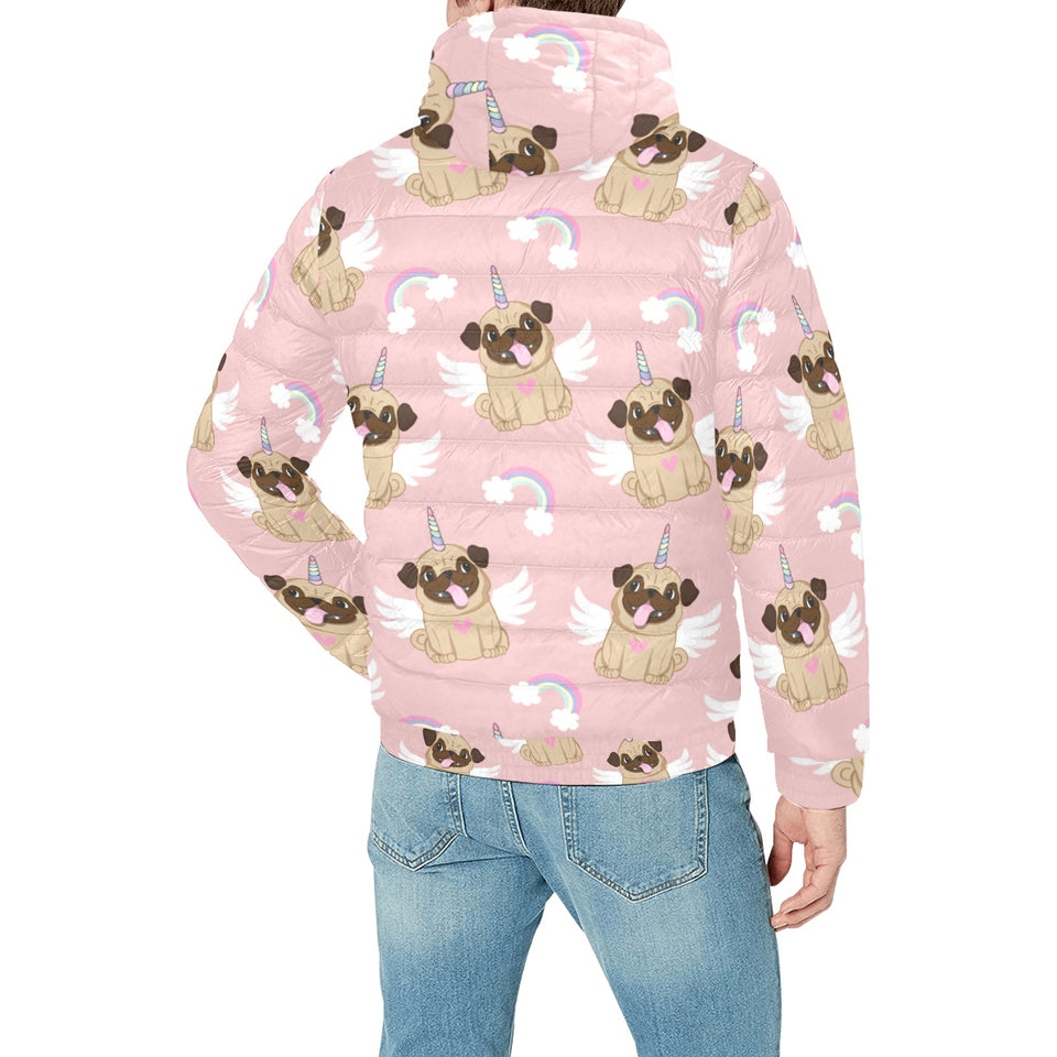 Cute unicorn pug pattern Men's Padded Hooded Jacket