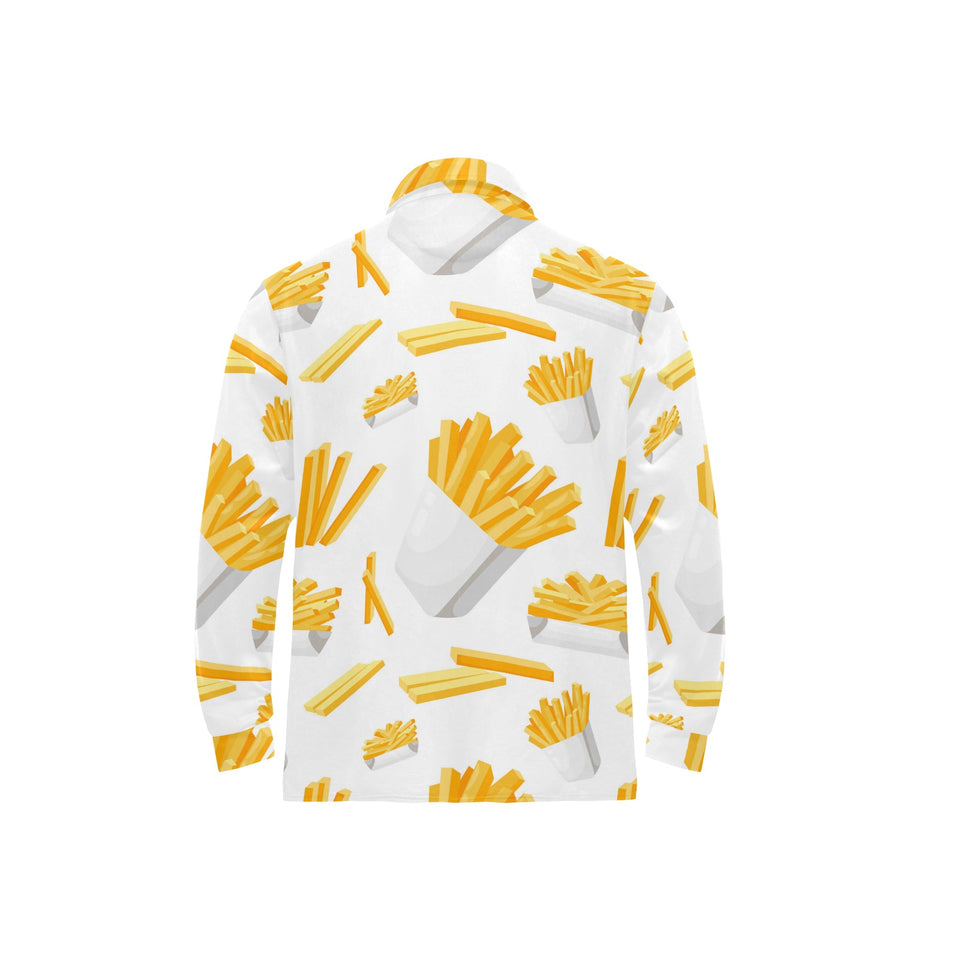 French fries white paper box pattern Men's Long Sleeve Polo Shirt