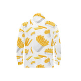 French fries white paper box pattern Men's Long Sleeve Polo Shirt