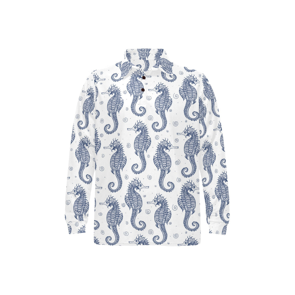 Seahorse pattern background Men's Long Sleeve Polo Shirt