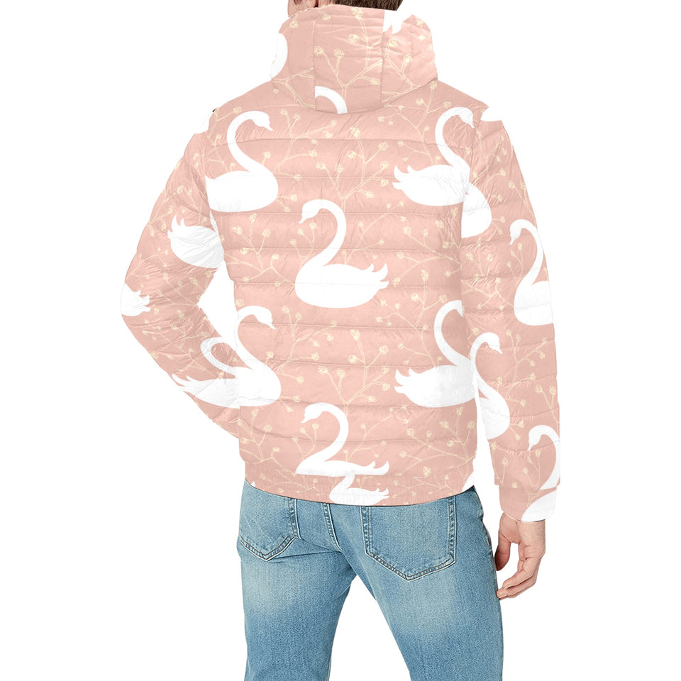 Swan flower light pink background Men's Padded Hooded Jacket