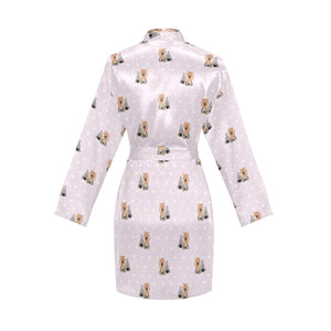 Yorkshire Terrier Pattern Print Design 02 Women's Long Sleeve Belted Night Robe