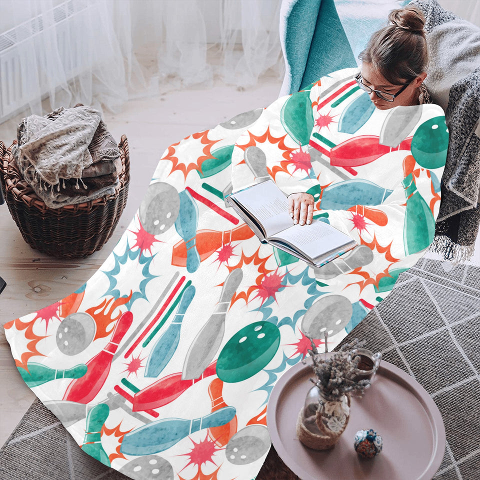 Watercolor bowling pattern Blanket Robe with Sleeves
