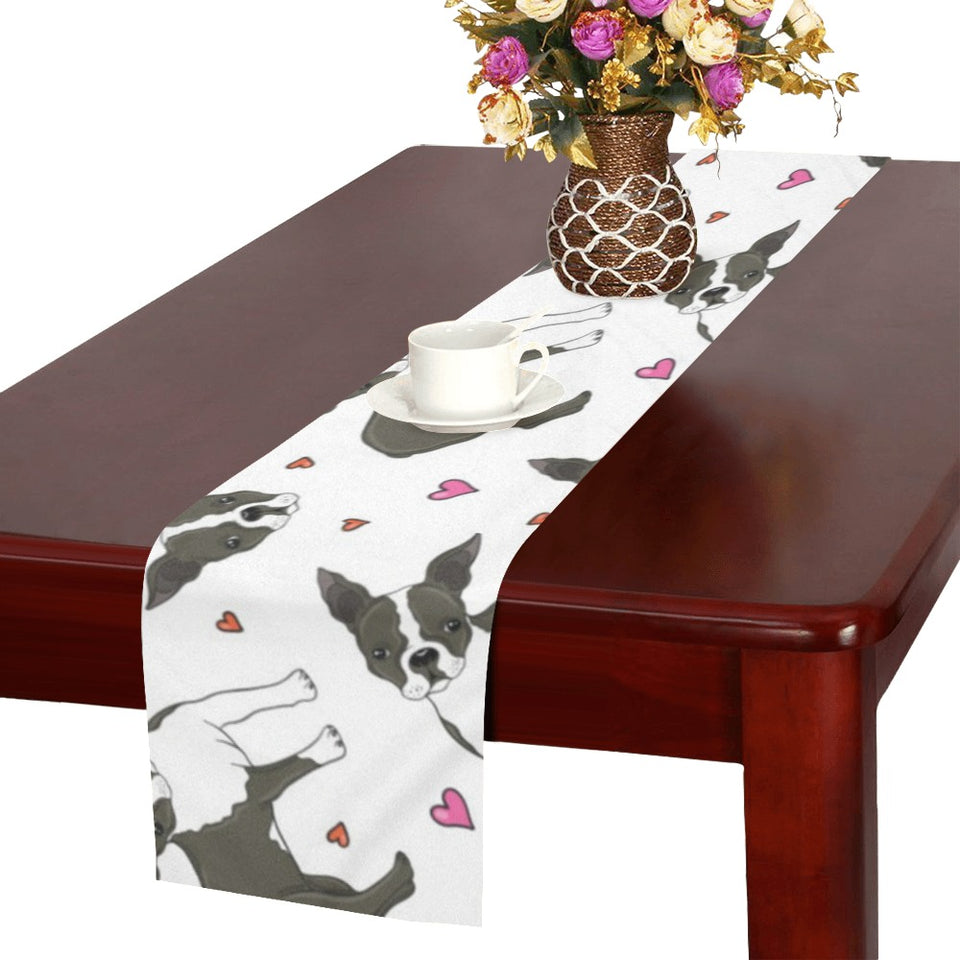 Boston terrier dog hearts vector pattern Table Runner