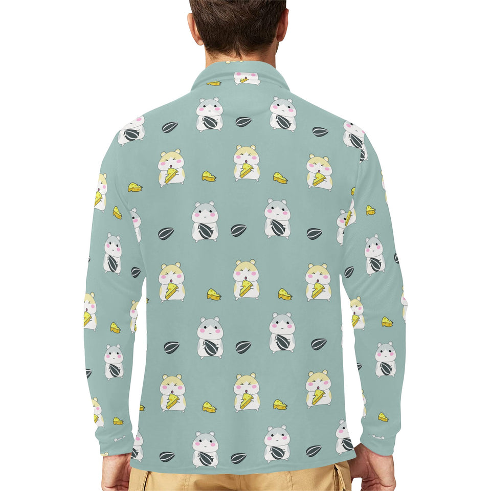 Cute hamster cheese pattern Men's Long Sleeve Polo Shirt