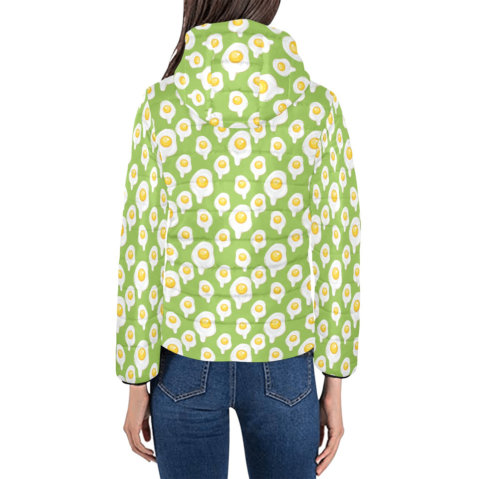 Fried Eggs Pattern Print Design 01 Women's Padded Hooded Jacket
