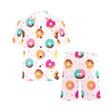 Donut pattern glaze pink background Men's V-Neck Short Pajama Set