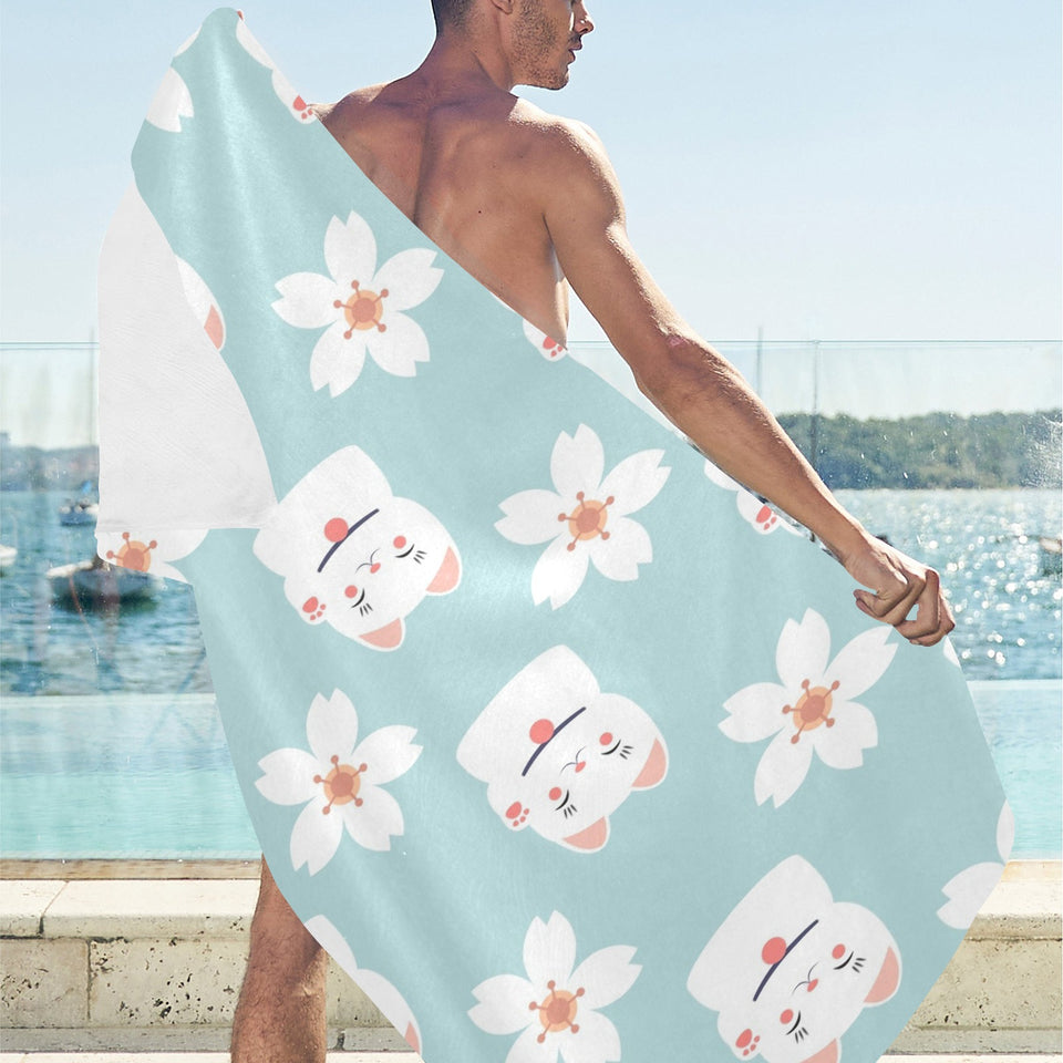 Maneki neko cat sakura Beach Towel