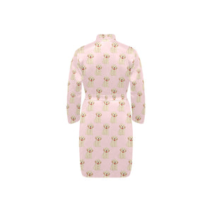 Golden Retriever Pattern Print Design 02 Men's Long Sleeve Belted Night Robe
