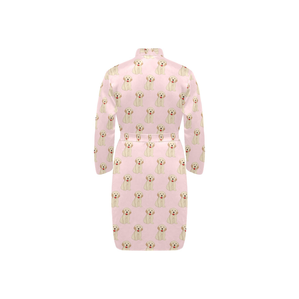 Golden Retriever Pattern Print Design 02 Men's Long Sleeve Belted Night Robe