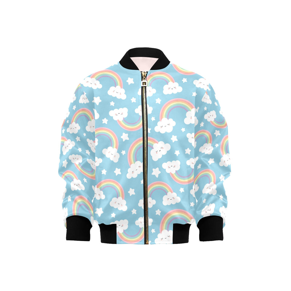 Cute rainbow clound star pattern blue background Kids' Boys' Girls' Bomber Jacket