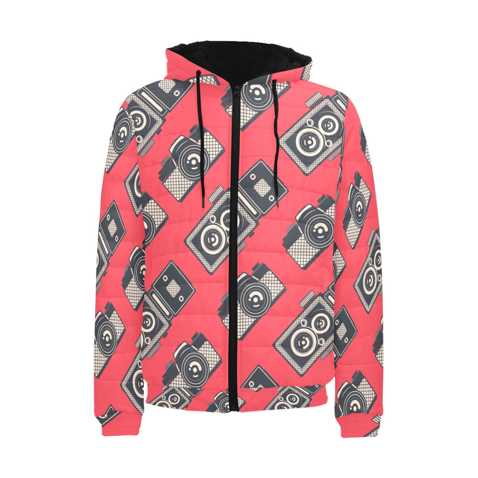 Camera Pattern Print Design 05 Men's Padded Hooded Jacket