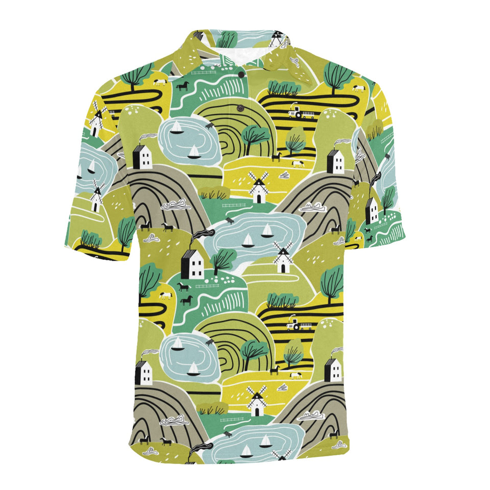Hand drawn windmill pattern Men's All Over Print Polo Shirt