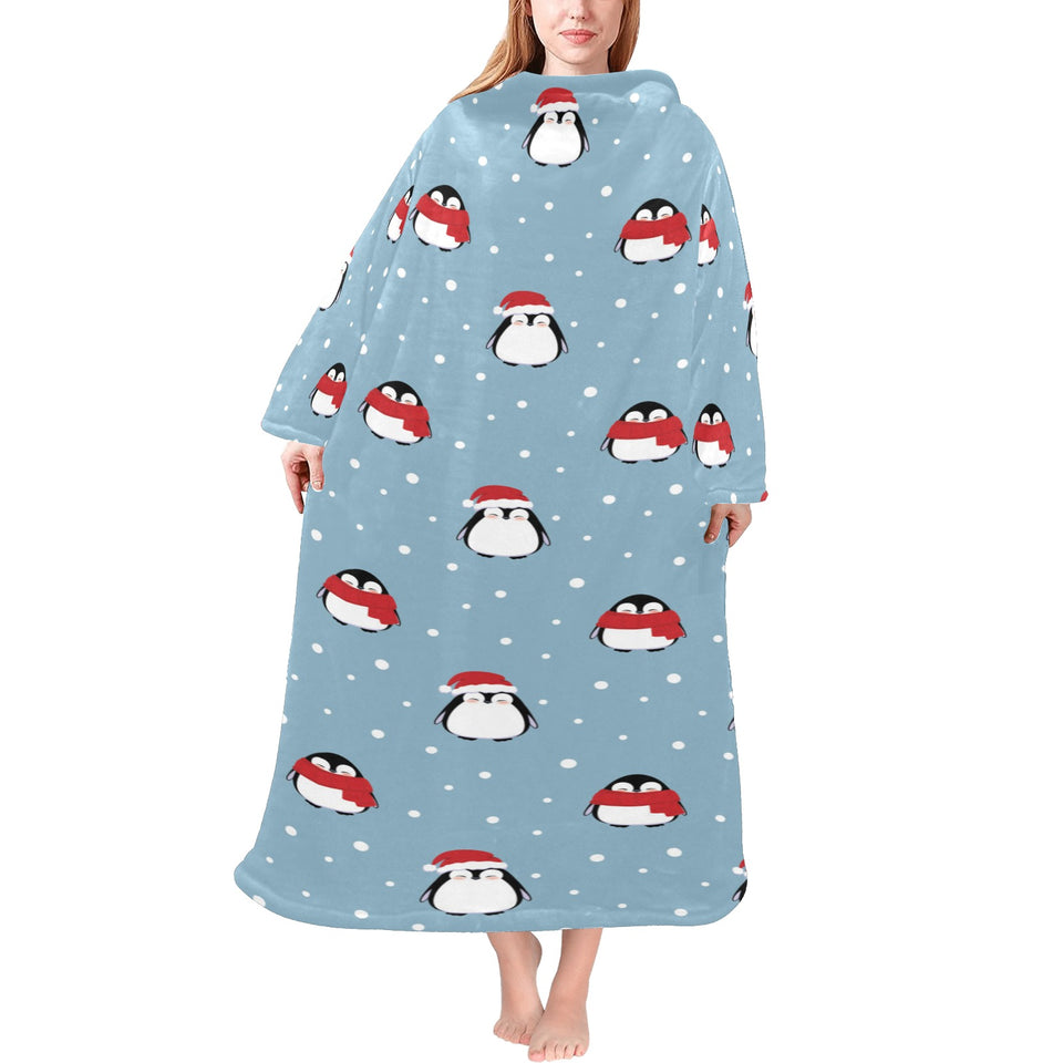 Cute penguin christmas snow pattern Blanket Robe with Sleeves