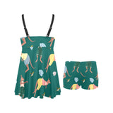 Kangaroo leaves pattern Chest Sexy Pleated Two Piece Swim Dress