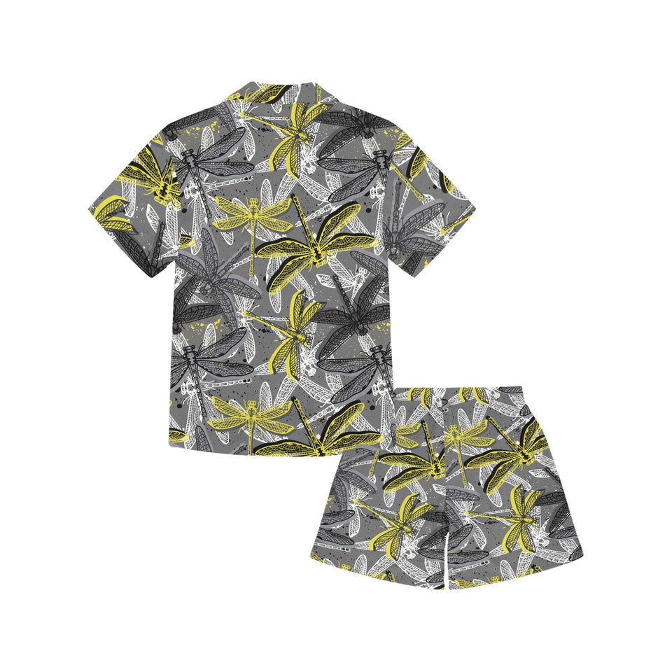 Hand drawn dragonfly pattern Kids' Boys' Girls' V-Neck Short Pajama Set