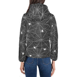 Spider web design pattern Black background white c Women's Padded Hooded Jacket
