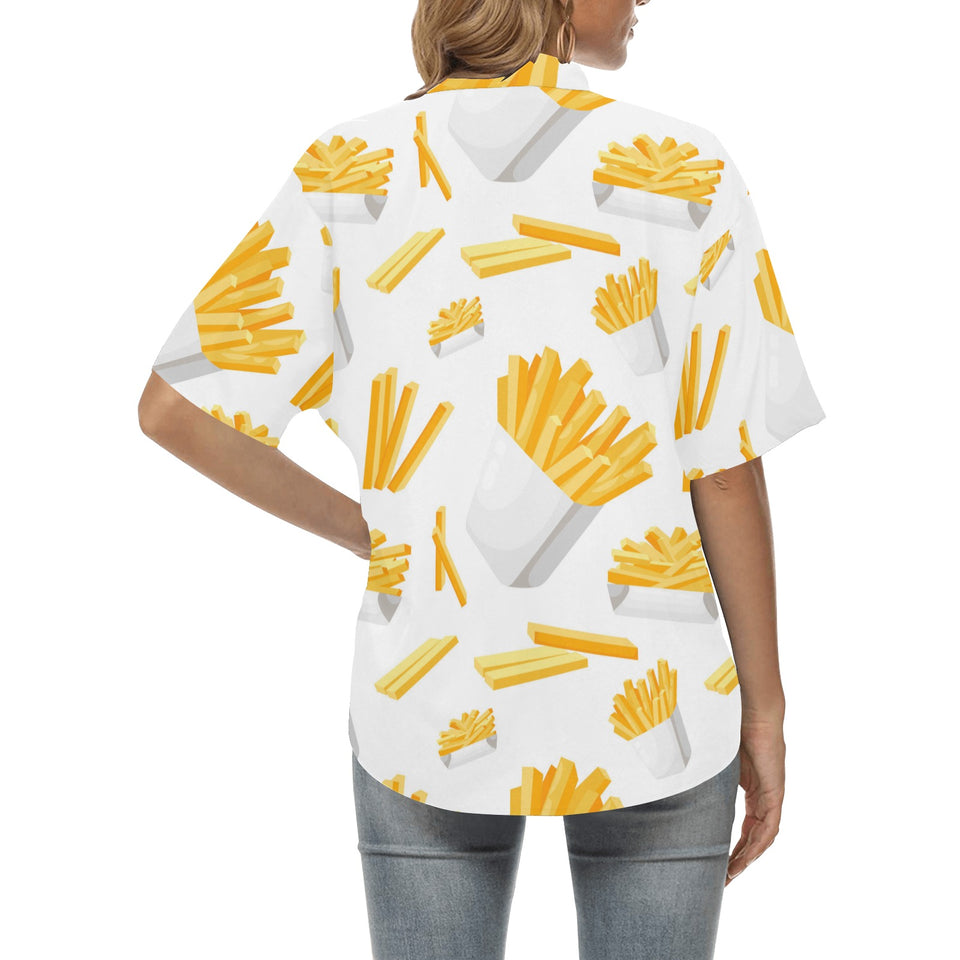 French fries white paper box pattern Women's All Over Print Hawaiian Shirt