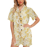 Gold grape pattern Women's V-Neck Short Pajama Set