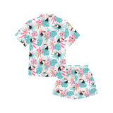 Toucan tropical flower leave pattern Kids' Boys' Girls' V-Neck Short Pajama Set