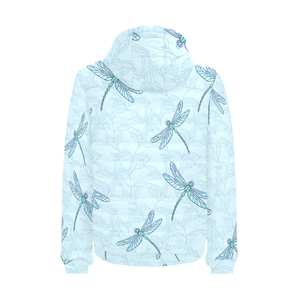 Dragonfly pattern blue background Men's Padded Hooded Jacket