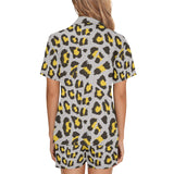 Gray Leopard print pattern Women's V-Neck Short Pajama Set