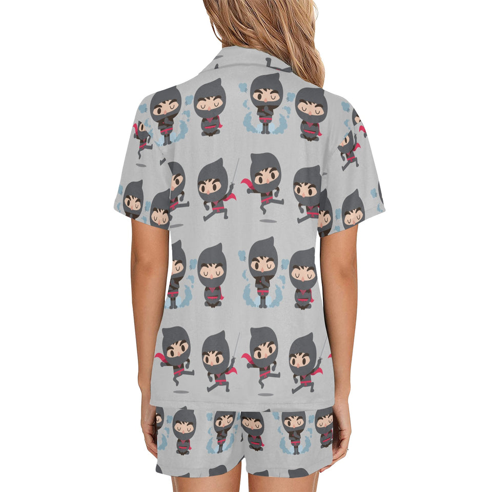 Cute ninja pattern Women's V-Neck Short Pajama Set